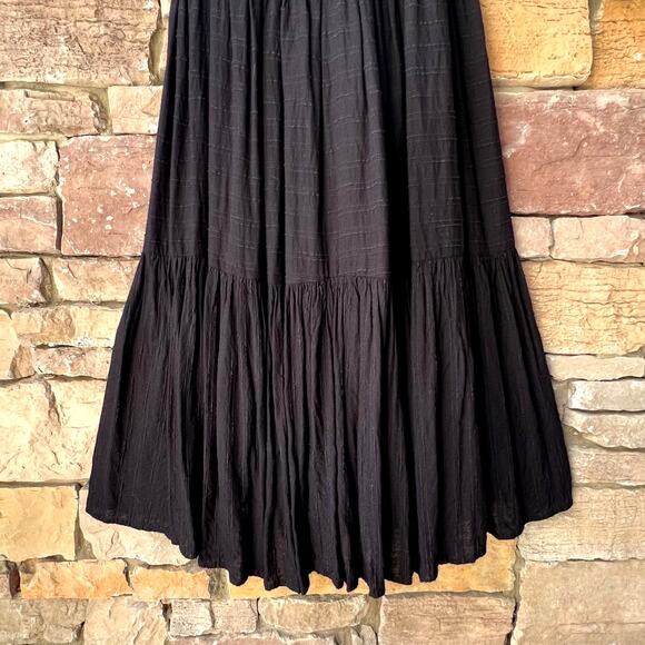 LSPACE Santorini S Black Tiered Gauzy Cover-Up Tie Back Maxi Dress Boho Vacation - Picture 11 of 15
